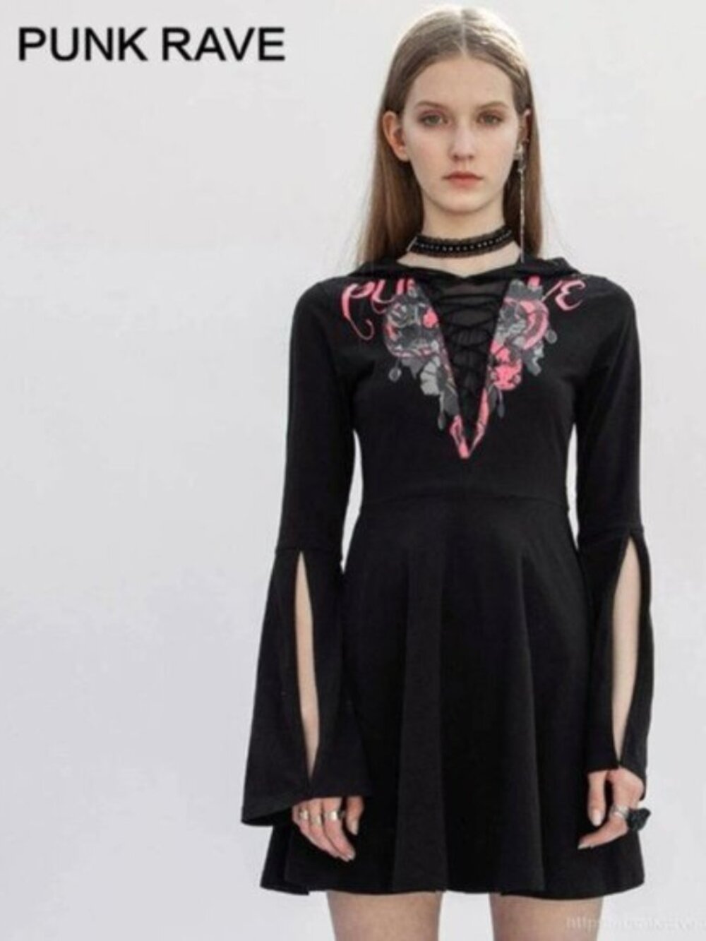 PUNK RAVE Mystery Story Gothic hooded mini dress